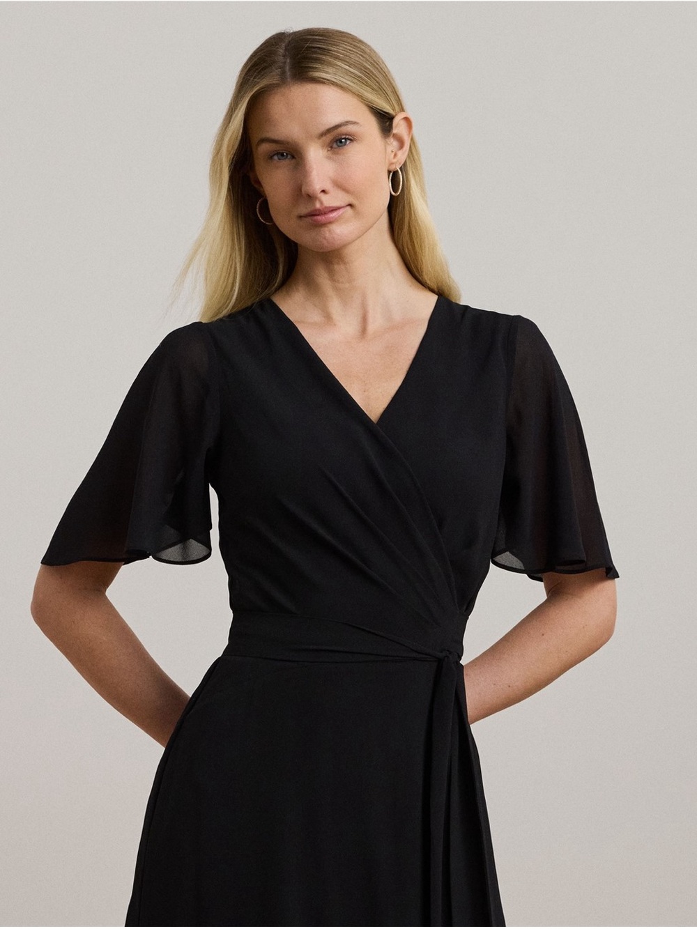 Lauren Ralph Lauren Women's Belted Georgette Dress Black Size 2